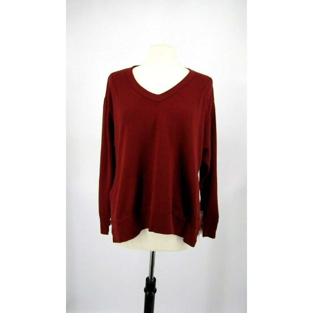 Wilt Brick V-neck Pullover Side Slit Sweatshirt Top Bordeaux Burgundy S Small
